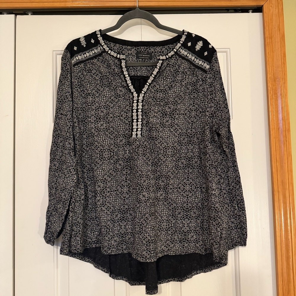 Lucky Brand Boho Long Sleeve Embroidered Shirt‎